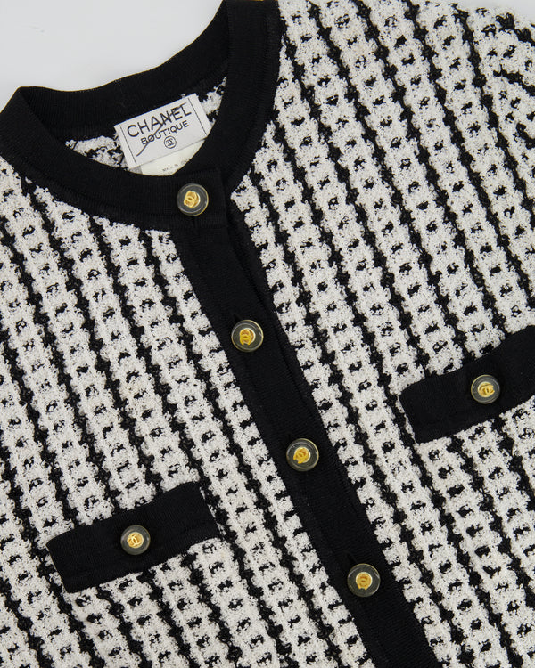 Chanel Spring 1997 Black and White Cardigan with Gold and Transparent CC Buttons Detail Size FR 38 (UK 10)