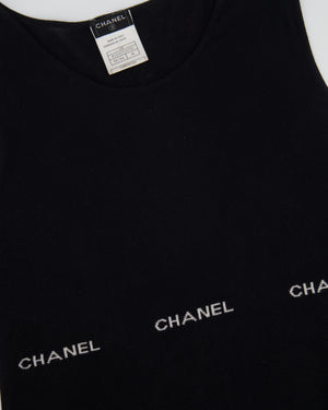 Chanel 2004 Black Sleeveless Tank Top with White Logo Print Detail Size FR 40 (UK 12)