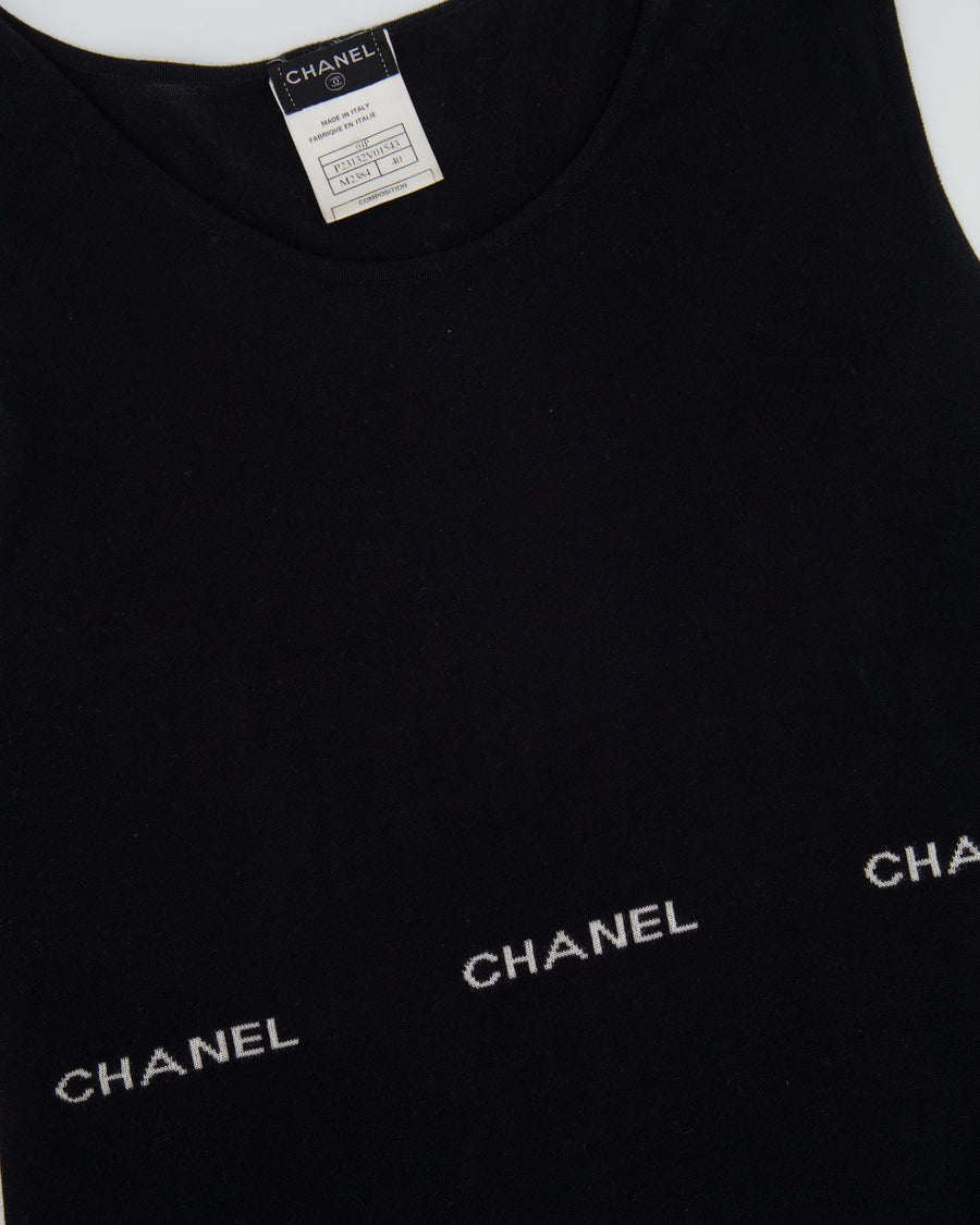 Chanel 2004 Black Sleeveless Tank Top with White Logo Print Detail Size FR 40 (UK 12)
