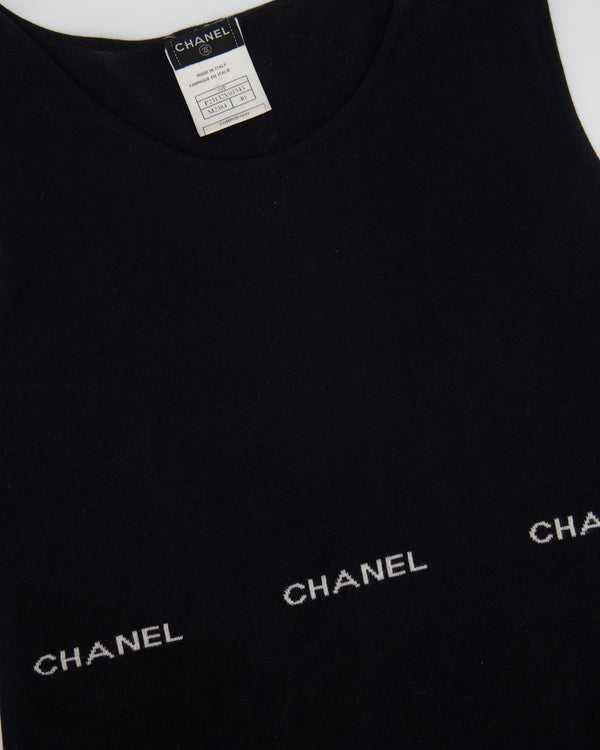 Chanel 2004 Black Sleeveless Tank Top with White Logo Print Detail Size FR 40 (UK 12)