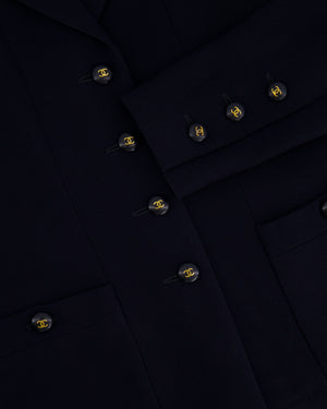 Chanel Vintage Navy Jacket with Black and Gold CC Buttons and Pocket Detail Size FR 38/40 (UK 10/12)