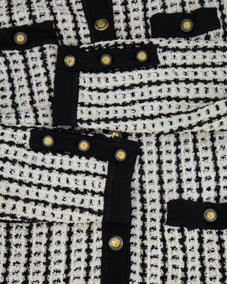 Chanel Spring 1997 Black and White Cardigan with Gold and Transparent CC Buttons Detail Size FR 38 (UK 10)