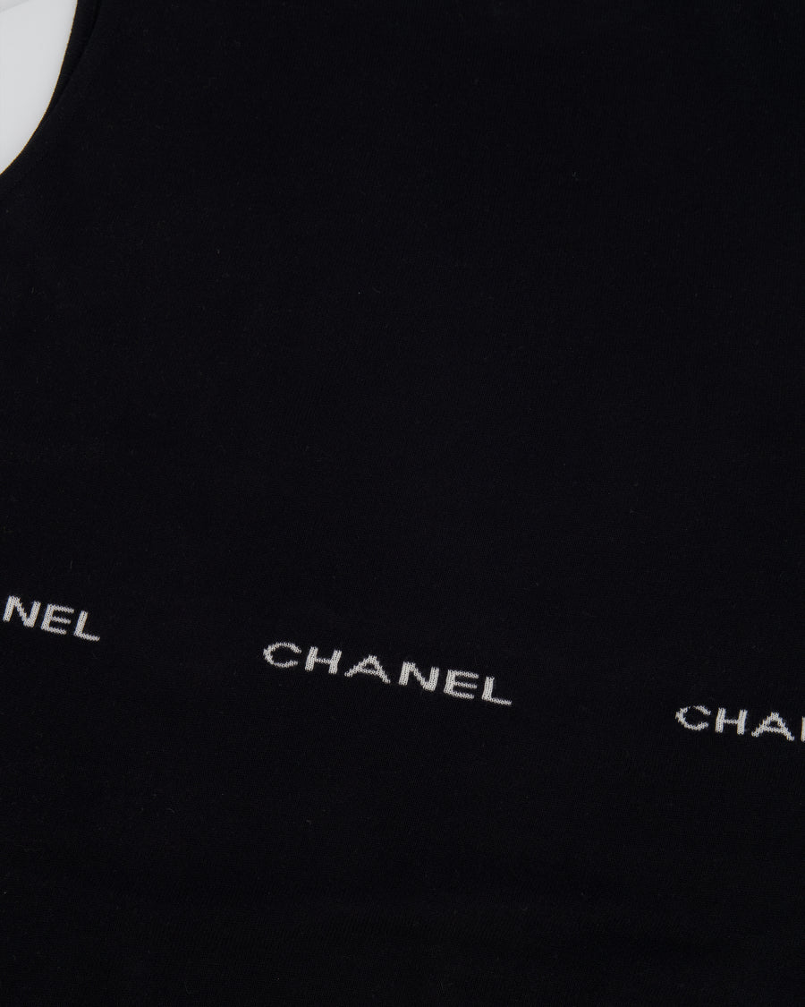 Chanel 2004 Black Sleeveless Tank Top with White Logo Print Detail Size FR 40 (UK 12)