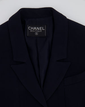 Chanel Vintage Navy Jacket with Black and Gold CC Buttons and Pocket Detail Size FR 38/40 (UK 10/12)