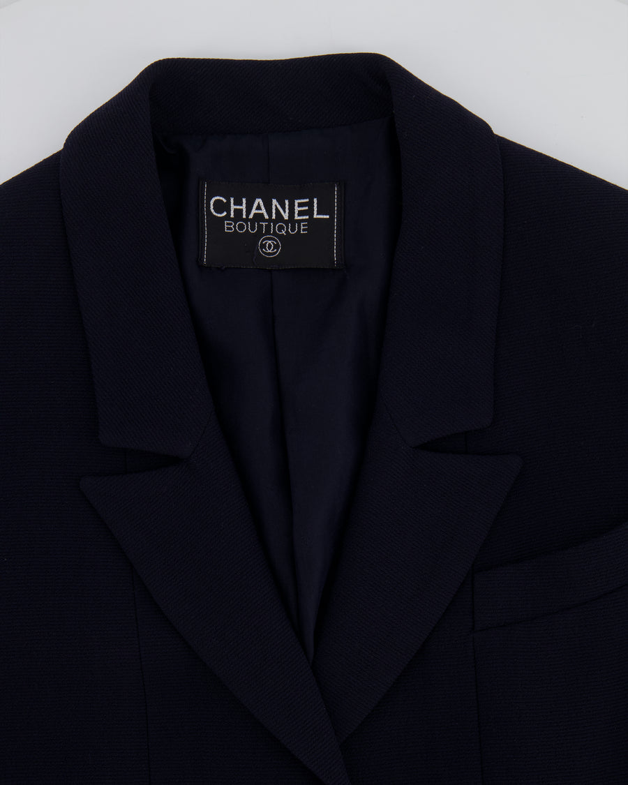 Chanel Vintage Navy Jacket with Black and Gold CC Buttons and Pocket Detail Size FR 38/40 (UK 10/12)