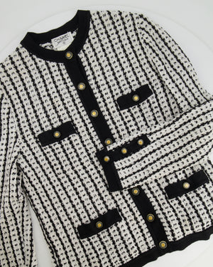 Chanel Spring 1997 Black and White Cardigan with Gold and Transparent CC Buttons Detail Size FR 38 (UK 10)