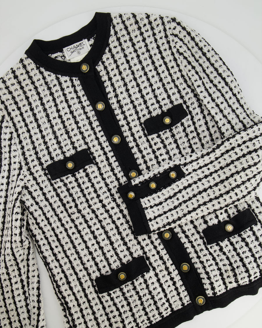 Chanel Spring 1997 Black and White Cardigan with Gold and Transparent CC Buttons Detail Size FR 38 (UK 10)