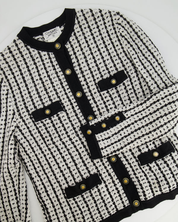 Chanel Spring 1997 Black and White Cardigan with Gold and Transparent CC Buttons Detail Size FR 38 (UK 10)