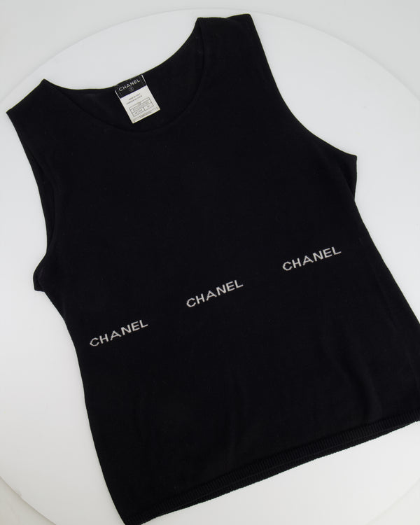 Chanel 2004 Black Sleeveless Tank Top with White Logo Print Detail Size FR 40 (UK 12)