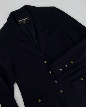 Chanel Vintage Navy Jacket with Black and Gold CC Buttons and Pocket Detail Size FR 38/40 (UK 10/12)