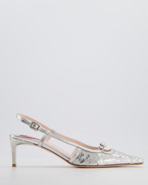 Roger Vivier Silver Sequin Mini Buckle Viv' Canard Slingback Heels Size EU 39 RRP £952