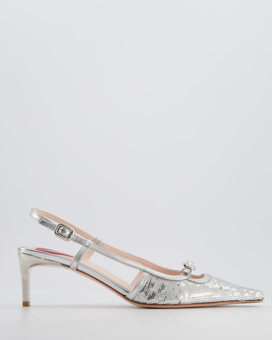 Roger Vivier Silver Sequin Mini Buckle Viv' Canard Slingback Heels Size EU 39 RRP £952