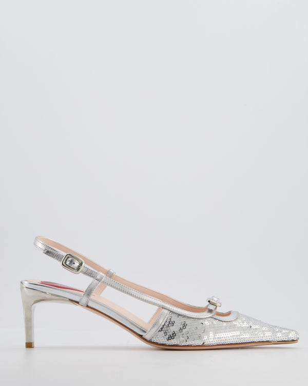 Roger Vivier Silver Sequin Mini Buckle Viv' Canard Slingback Heels Size EU 39 RRP £952