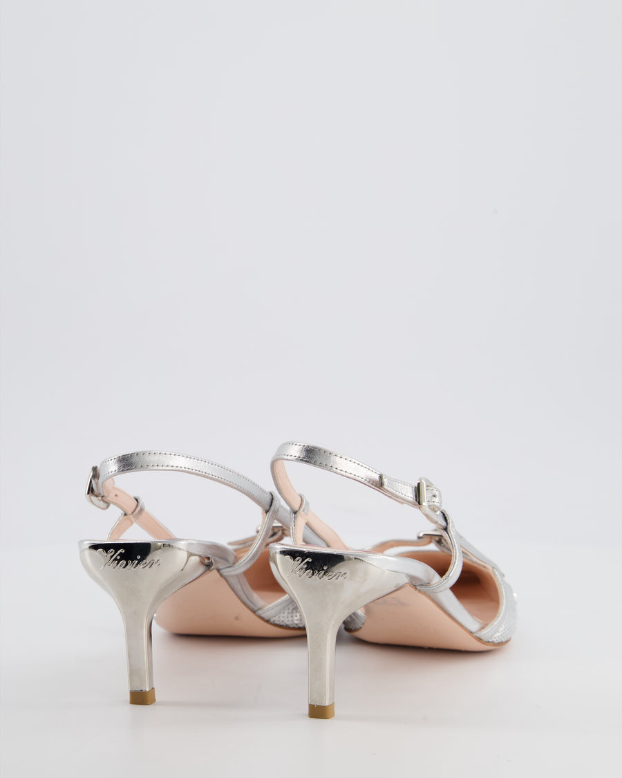 Roger Vivier Silver Sequin Mini Buckle Viv' Canard Slingback Heels Size EU 39 RRP £952