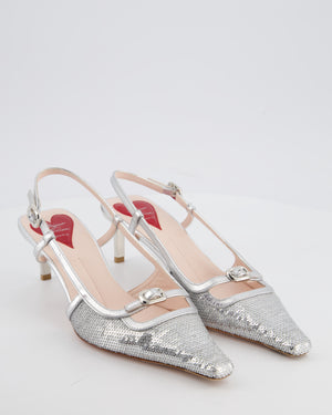 Roger Vivier Silver Sequin Mini Buckle Viv' Canard Slingback Heels Size EU 39 RRP £952