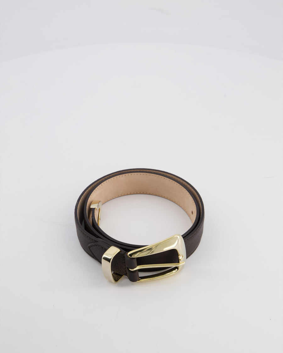 Khaite Brown Benny Slim Leather Belt with Gold Hardware