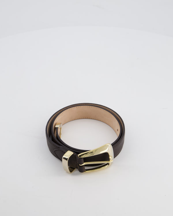 Khaite Brown Benny Slim Leather Belt with Gold Hardware