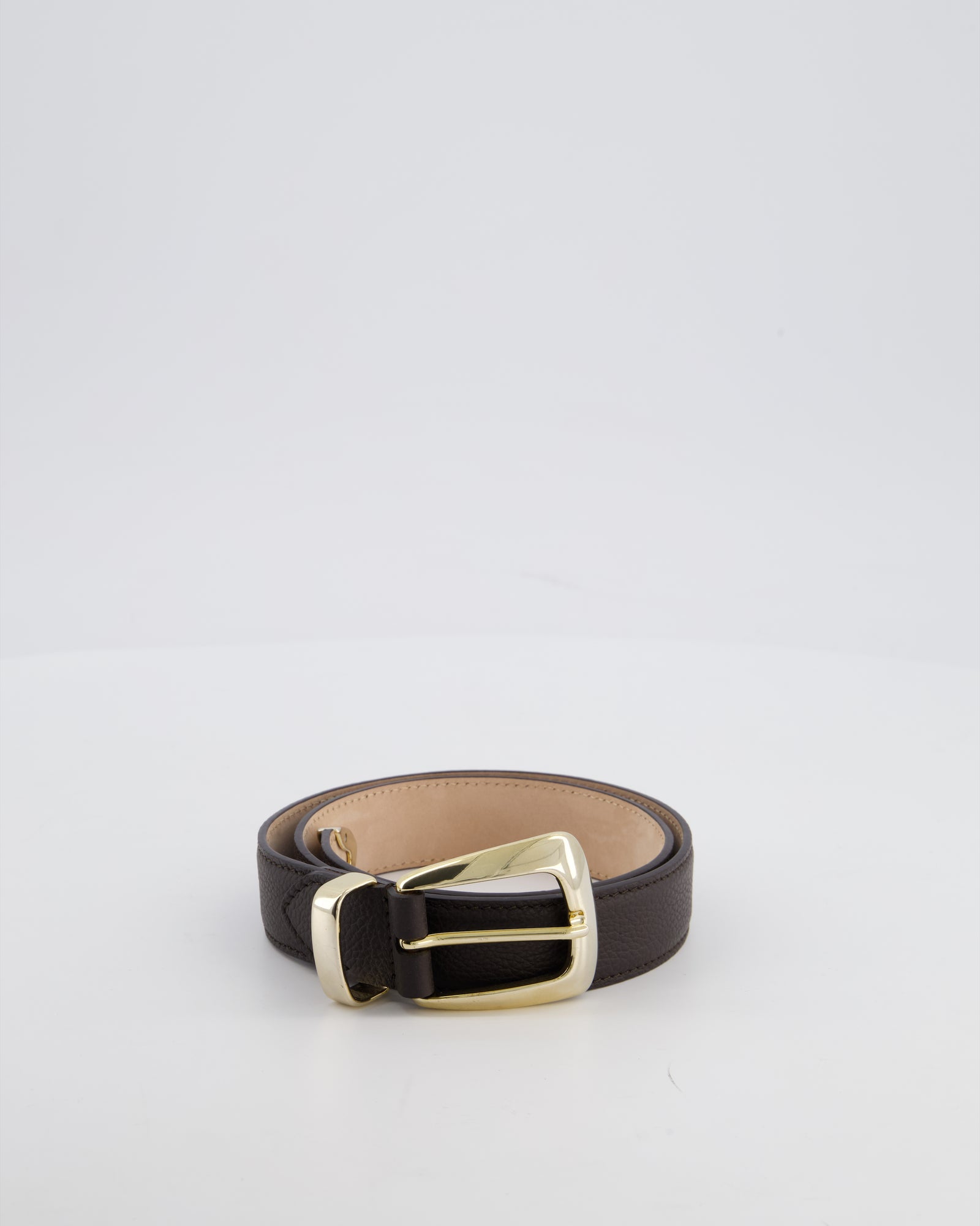 Khaite Brown Benny Slim Leather Belt with Gold Hardware