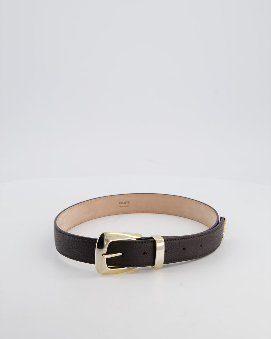 Khaite Brown Benny Slim Leather Belt with Gold Hardware
