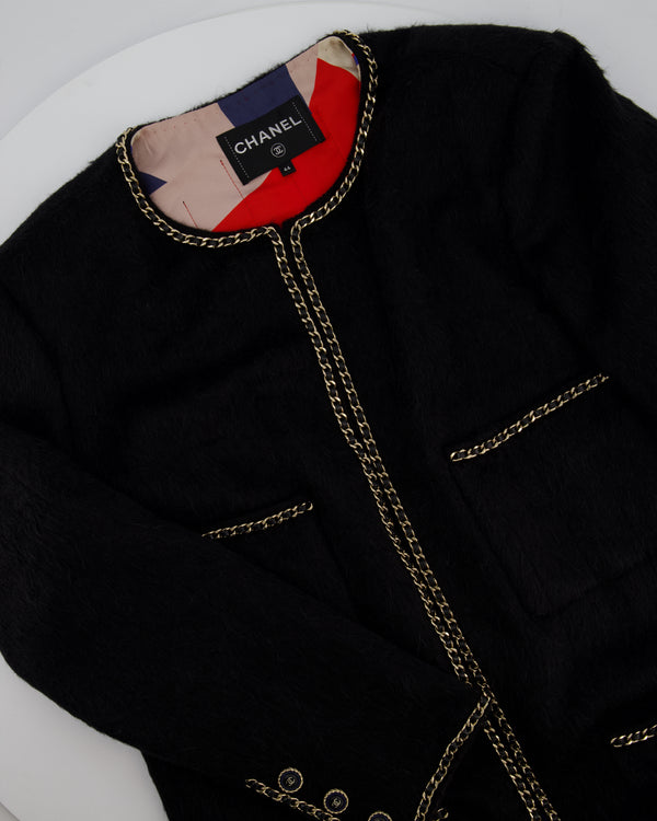 *HOT* Chanel 19A Black Llama & Wool Coat with Gold Chain Trim and CC Buttons Size FR 44 (UK 12) RRP £6,730