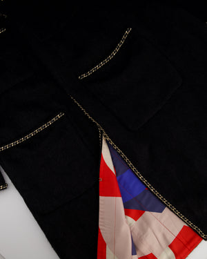 *HOT* Chanel 19A Black Llama & Wool Coat with Gold Chain Trim and CC Buttons Size FR 44 (UK 12) RRP £6,730