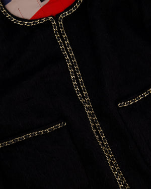 *HOT* Chanel 19A Black Llama & Wool Coat with Gold Chain Trim and CC Buttons Size FR 44 (UK 12) RRP £6,730