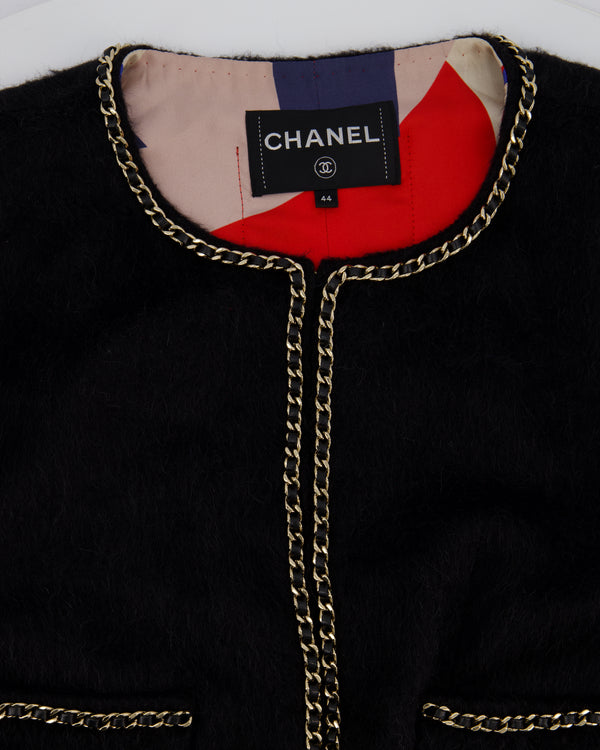 *HOT* Chanel 19A Black Llama & Wool Coat with Gold Chain Trim and CC Buttons Size FR 44 (UK 12) RRP £6,730
