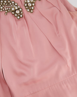 Alexander McQueen Pink Cape-Shoulder Satin Gown with Crystal Neckline & Belt Detail Size IT 42 (UK 10)