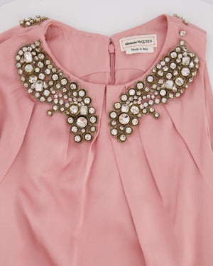 Alexander McQueen Pink Cape-Shoulder Satin Gown with Crystal Neckline & Belt Detail Size IT 42 (UK 10)