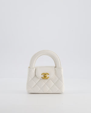 *RARE* Chanel White Nano Kelly Shopping Bag in Aged Calfskin Leather with Brushed Antique Gold Hardware