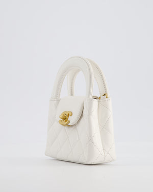*RARE* Chanel White Nano Kelly Shopping Bag in Aged Calfskin Leather with Brushed Antique Gold Hardware