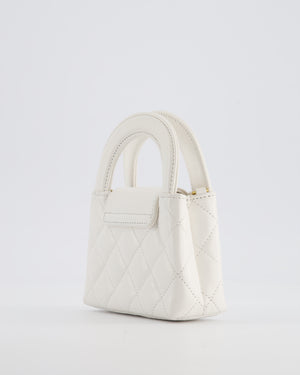 *RARE* Chanel White Nano Kelly Shopping Bag in Aged Calfskin Leather with Brushed Antique Gold Hardware