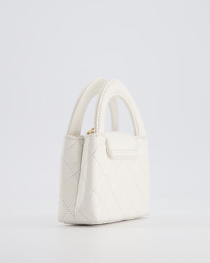 *RARE* Chanel White Nano Kelly Shopping Bag in Aged Calfskin Leather with Brushed Antique Gold Hardware