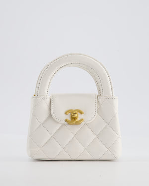 *RARE* Chanel White Nano Kelly Shopping Bag in Aged Calfskin Leather with Brushed Antique Gold Hardware