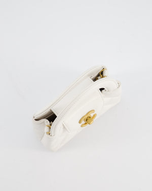 *RARE* Chanel White Nano Kelly Shopping Bag in Aged Calfskin Leather with Brushed Antique Gold Hardware