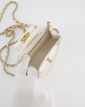 *RARE* Chanel White Nano Kelly Shopping Bag in Aged Calfskin Leather with Brushed Antique Gold Hardware