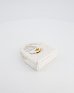*RARE* Chanel White Nano Kelly Shopping Bag in Aged Calfskin Leather with Brushed Antique Gold Hardware