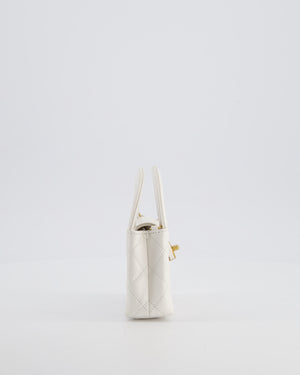 *RARE* Chanel White Nano Kelly Shopping Bag in Aged Calfskin Leather with Brushed Antique Gold Hardware