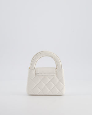 *RARE* Chanel White Nano Kelly Shopping Bag in Aged Calfskin Leather with Brushed Antique Gold Hardware