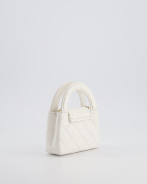 *RARE* Chanel White Nano Kelly Shopping Bag in Aged Calfskin Leather with Brushed Antique Gold Hardware