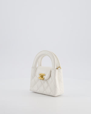 *RARE* Chanel White Nano Kelly Shopping Bag in Aged Calfskin Leather with Brushed Antique Gold Hardware