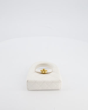 *RARE* Chanel White Nano Kelly Shopping Bag in Aged Calfskin Leather with Brushed Antique Gold Hardware