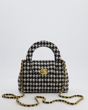 *HOT* Chanel Small Kelly Shopping Bag in Black & White Wool Houndstooth with Brushed Antique Gold Hardware
