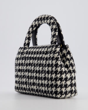 *HOT* Chanel Small Kelly Shopping Bag in Black & White Wool Houndstooth with Brushed Antique Gold Hardware