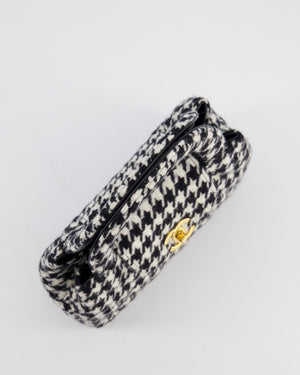 *HOT* Chanel Small Kelly Shopping Bag in Black & White Wool Houndstooth with Brushed Antique Gold Hardware