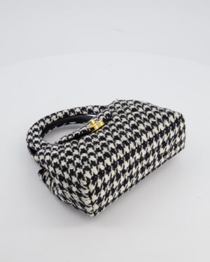 *HOT* Chanel Small Kelly Shopping Bag in Black & White Wool Houndstooth with Brushed Antique Gold Hardware