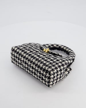 *HOT* Chanel Small Kelly Shopping Bag in Black & White Wool Houndstooth with Brushed Antique Gold Hardware
