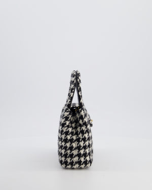 *HOT* Chanel Small Kelly Shopping Bag in Black & White Wool Houndstooth with Brushed Antique Gold Hardware