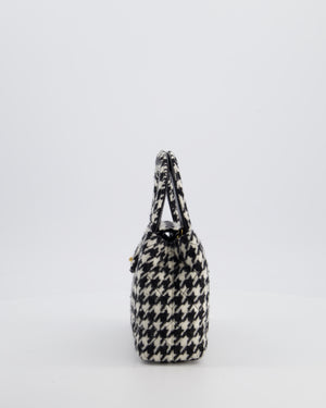 *HOT* Chanel Small Kelly Shopping Bag in Black & White Wool Houndstooth with Brushed Antique Gold Hardware