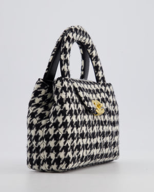 *HOT* Chanel Small Kelly Shopping Bag in Black & White Wool Houndstooth with Brushed Antique Gold Hardware